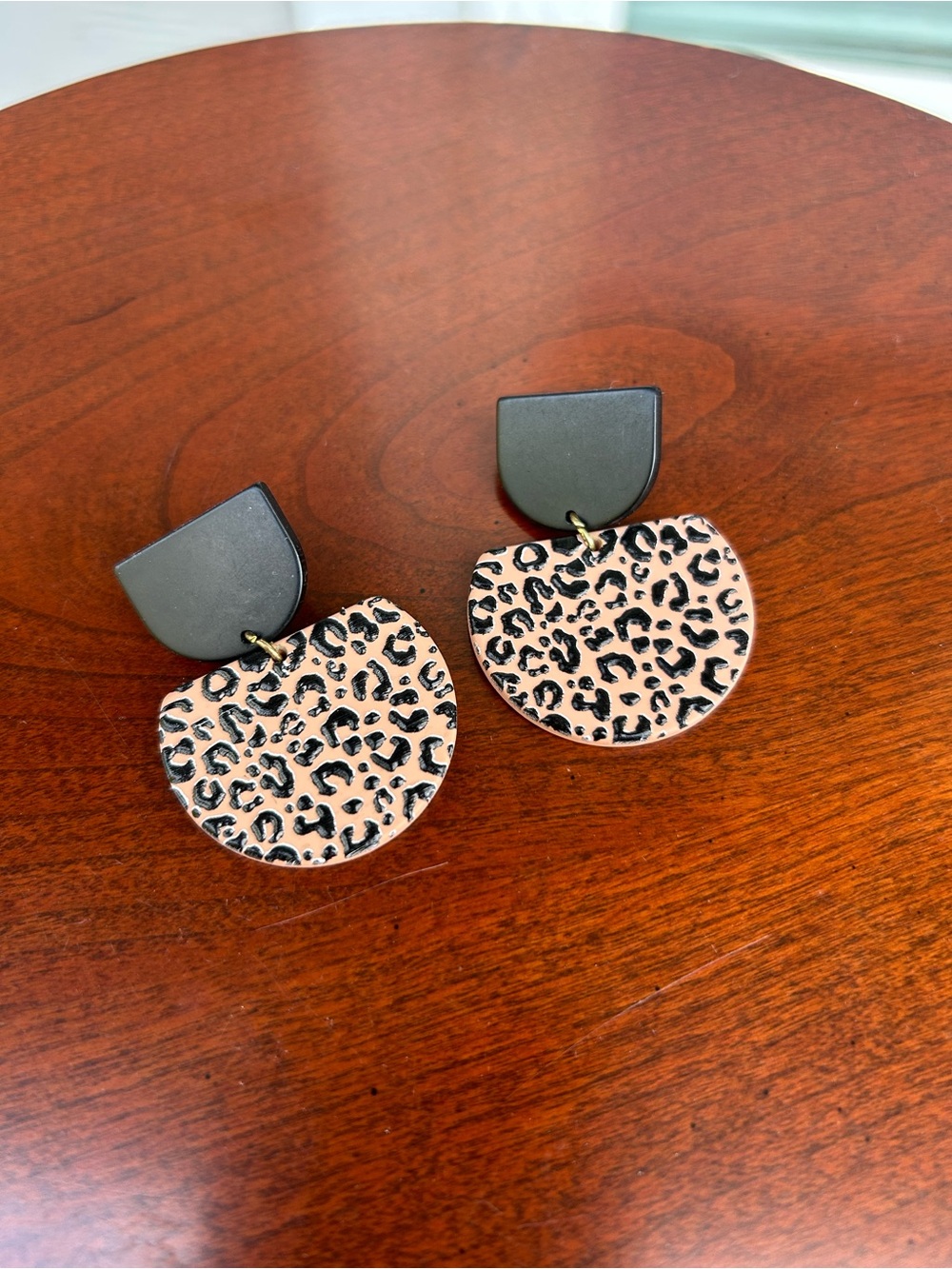 Leopard Print Drop Earrings in Black and Beige - Women Accessories